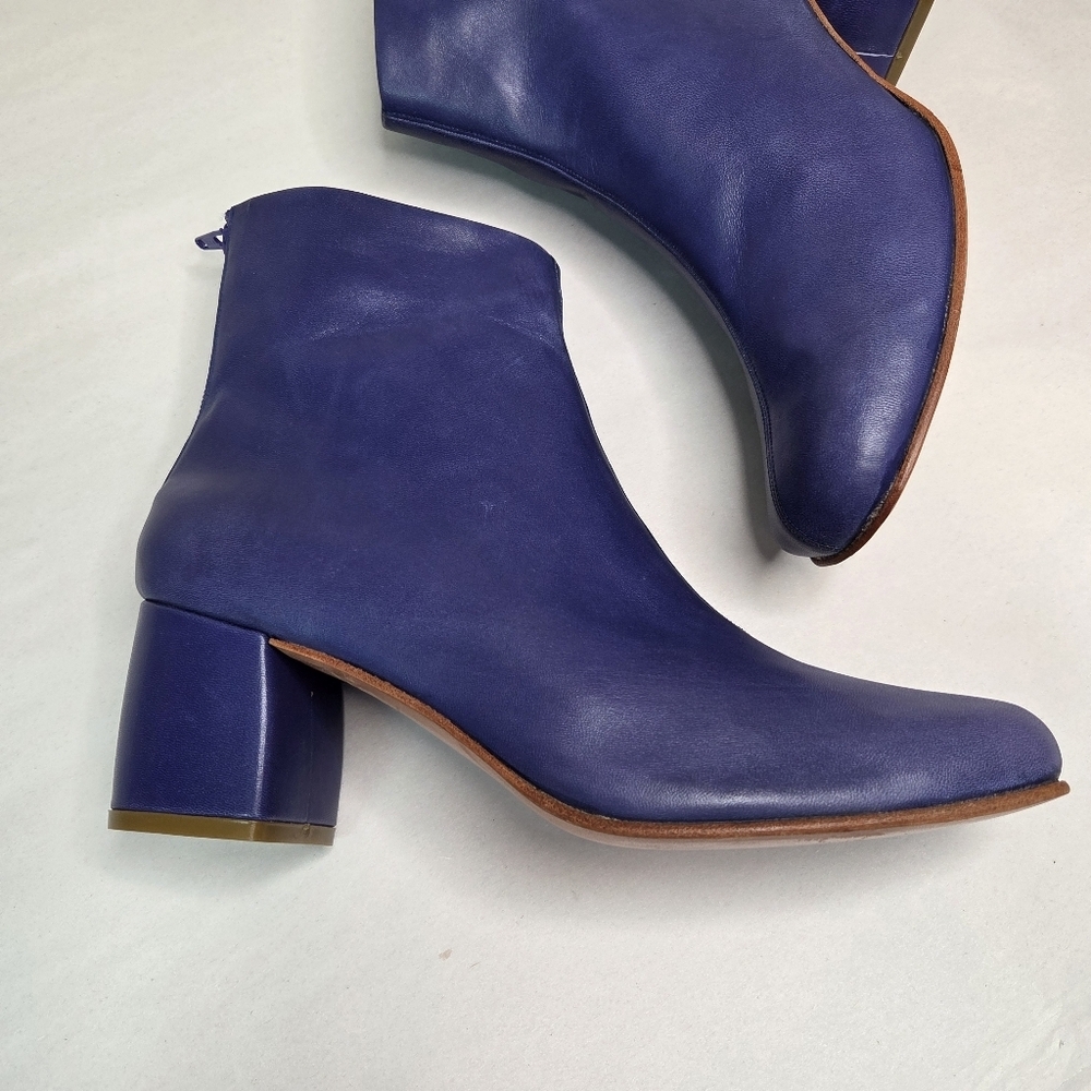 Zou Xou Purple Leather Ankle Boots Block Heel Soft‎ Leather Size 1 Fits US 9